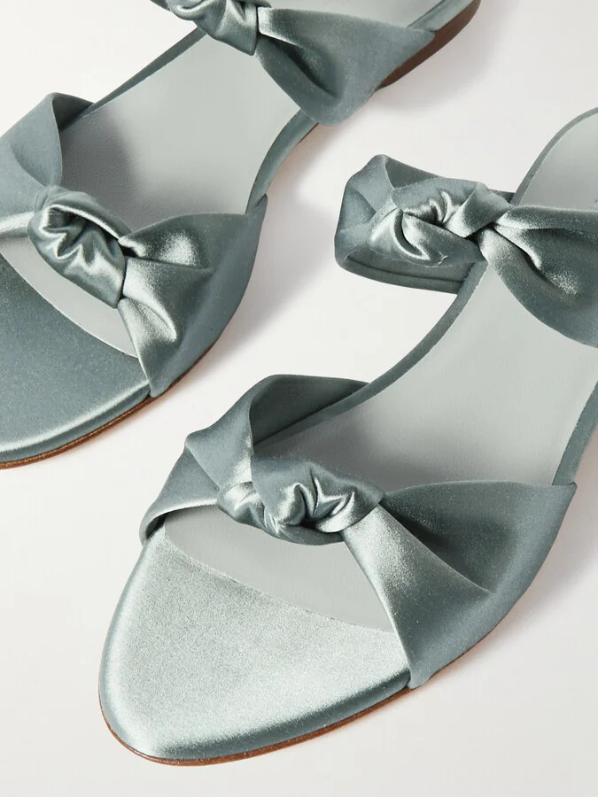 Le Monde Béryl - Knot Flat Satin Sandals - Silver - Image 4