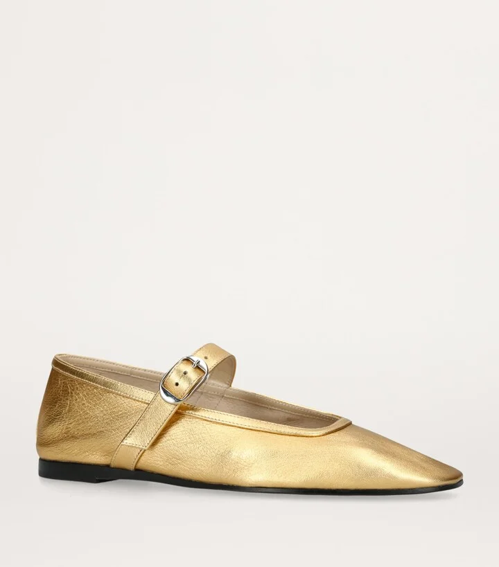 Le Monde Beryl Leather Metallic Mary Jane Ballet Flats - Image 3
