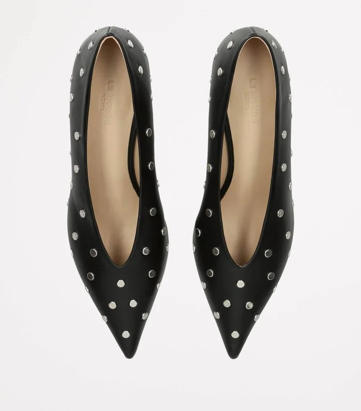 Le Monde Beryl Leather Studded Babouche Pumps 35 - Image 4