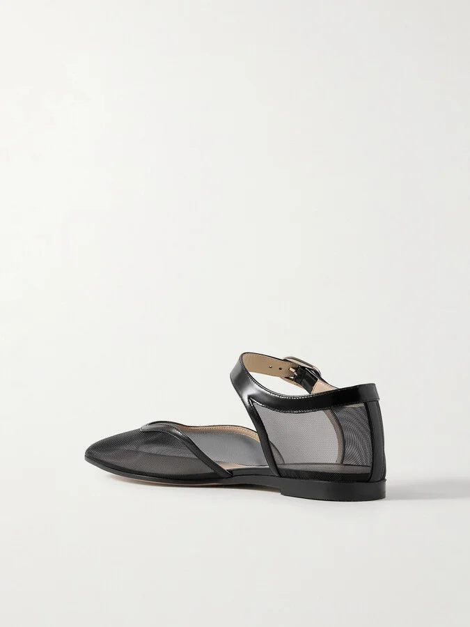 Le Monde Béryl - Leather-trimmed Mesh Mary Jane Ballet Flats - Black - Image 3
