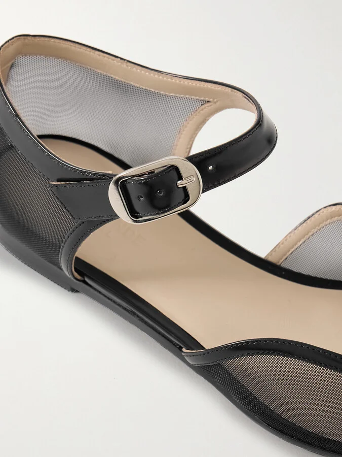 Le Monde Béryl - Leather-trimmed Mesh Mary Jane Ballet Flats - Black - Image 4