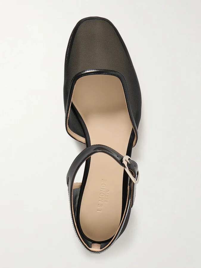 Le Monde Béryl - Leather-trimmed Mesh Mary Jane Ballet Flats - Black - Image 5