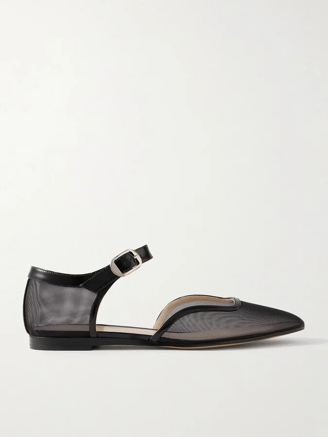 Le Monde Béryl - Leather-trimmed Mesh Mary Jane Ballet Flats - Black