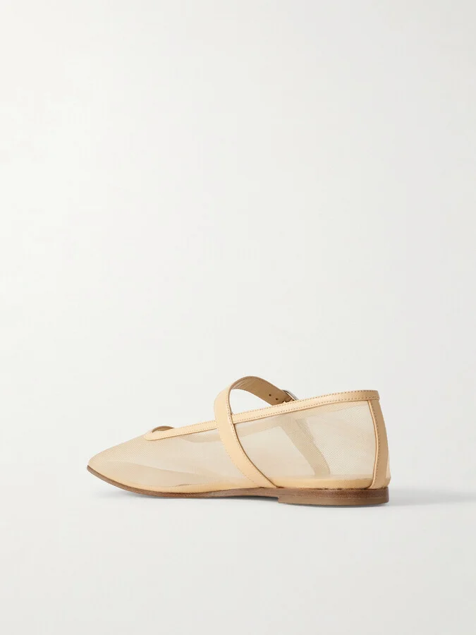 Le Monde Béryl - Leather-trimmed Mesh Mary Jane Ballet Flats - Neutrals - Image 3
