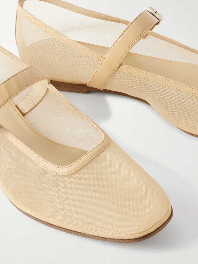 Le Monde Béryl - Leather-trimmed Mesh Mary Jane Ballet Flats - Neutrals - Image 4