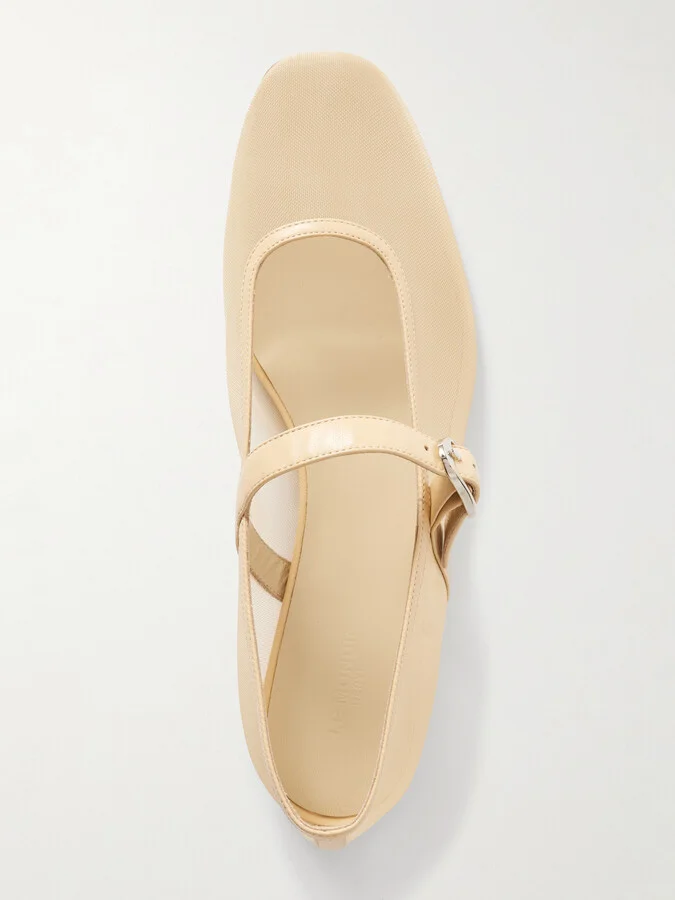 Le Monde Béryl - Leather-trimmed Mesh Mary Jane Ballet Flats - Neutrals - Image 5