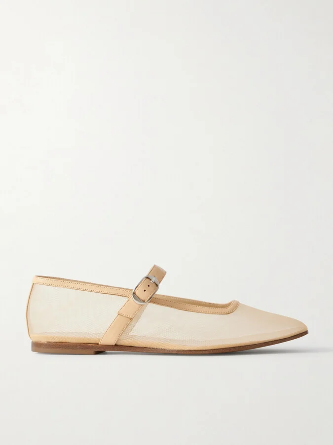 Le Monde Béryl - Leather-trimmed Mesh Mary Jane Ballet Flats - Neutrals