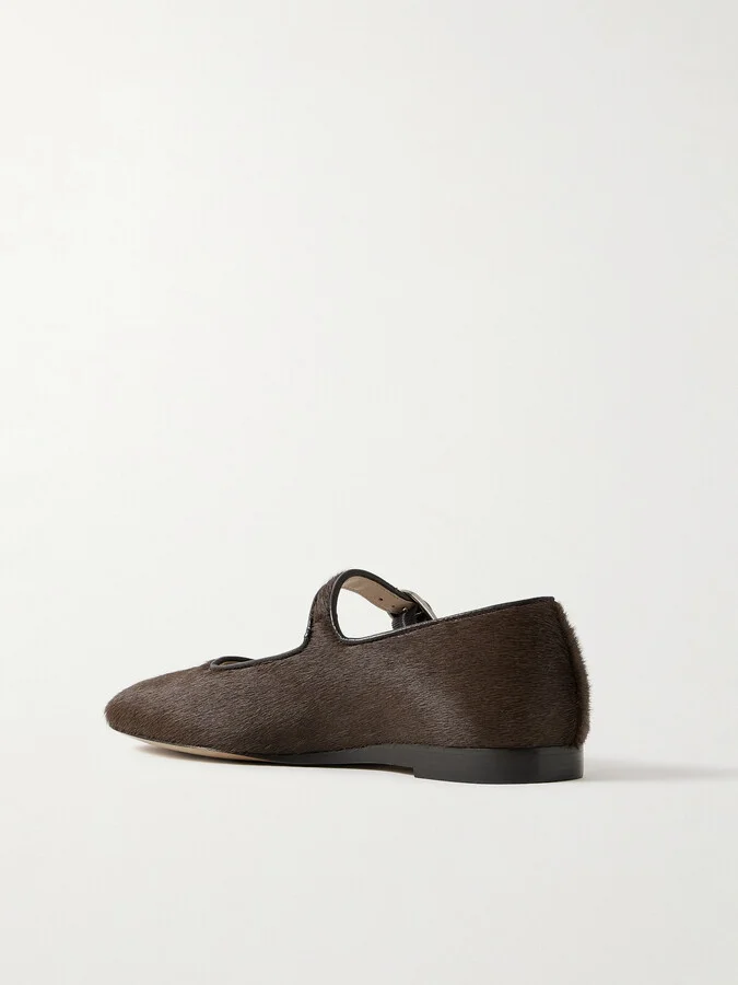 Le Monde Béryl - Leather-trimmed Pony Hair Mary Jane Ballet Flats - Brown - Image 3