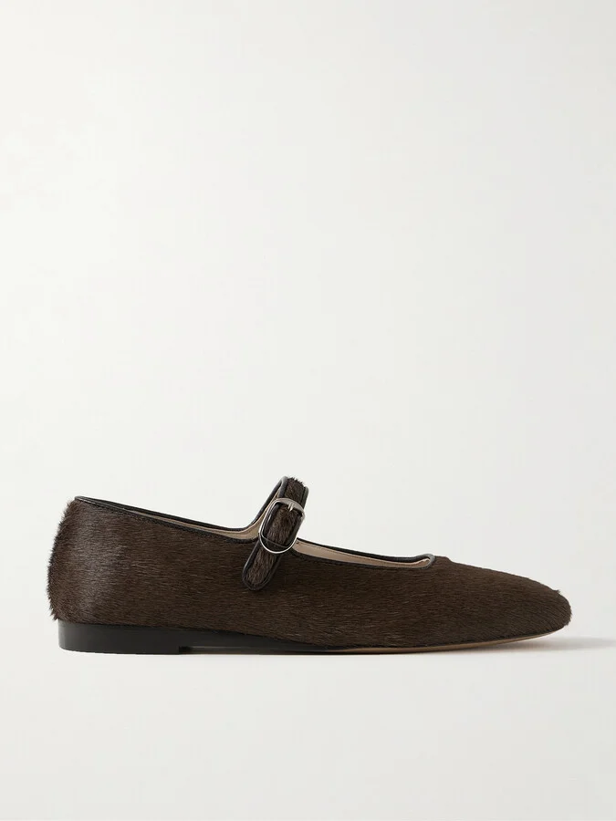 Le Monde Béryl - Leather-trimmed Pony Hair Mary Jane Ballet Flats - Brown