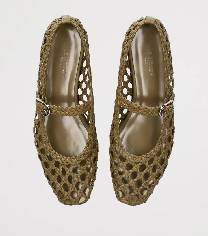 Le Monde Beryl Leather Woven Ballet Flats - Image 4