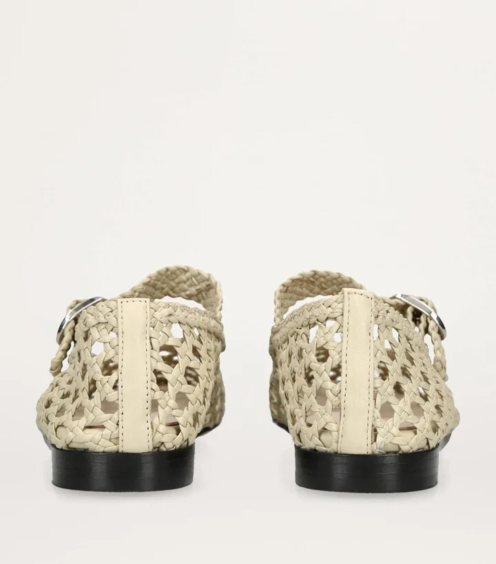 Le Monde Beryl Leather Woven Mary Janes - Image 2