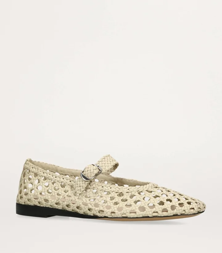Le Monde Beryl Leather Woven Mary Janes - Image 3