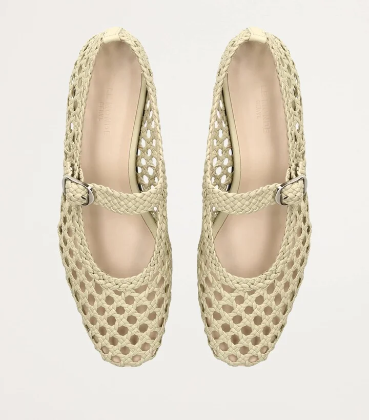 Le Monde Beryl Leather Woven Mary Janes - Image 4