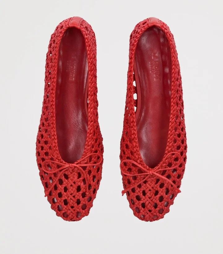 Le Monde Beryl Leather Woven Regency Ballet Flats - Image 4