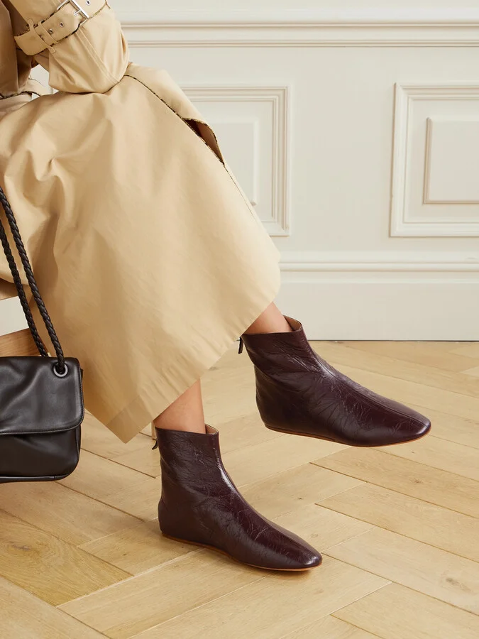 Le Monde Béryl - Luna Crinkled-leather Ankle Boots - Burgundy - Image 2