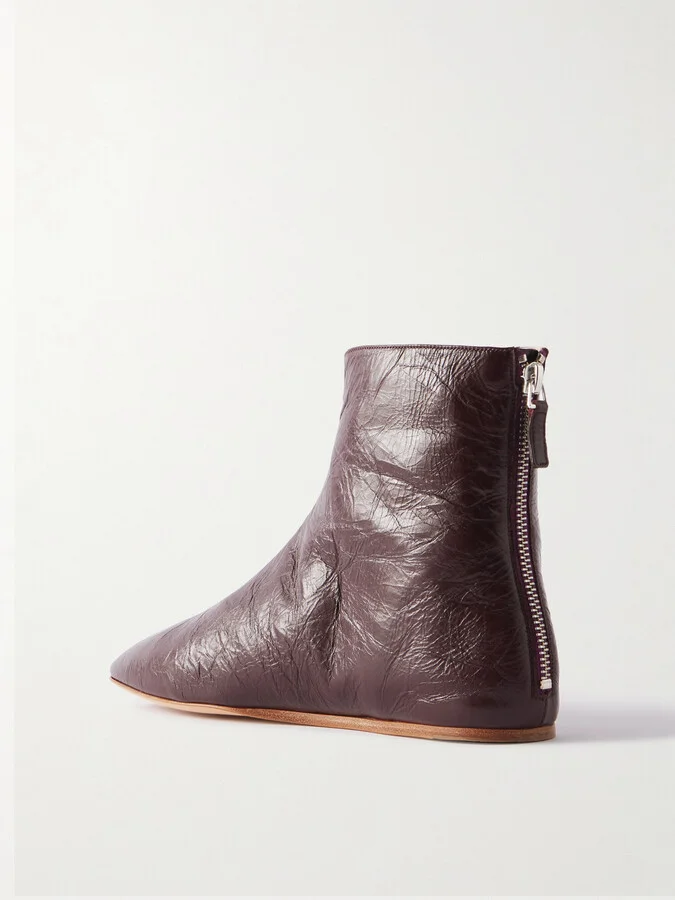 Le Monde Béryl - Luna Crinkled-leather Ankle Boots - Burgundy - Image 3