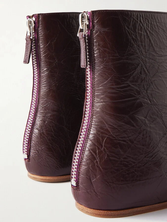 Le Monde Béryl - Luna Crinkled-leather Ankle Boots - Burgundy - Image 4