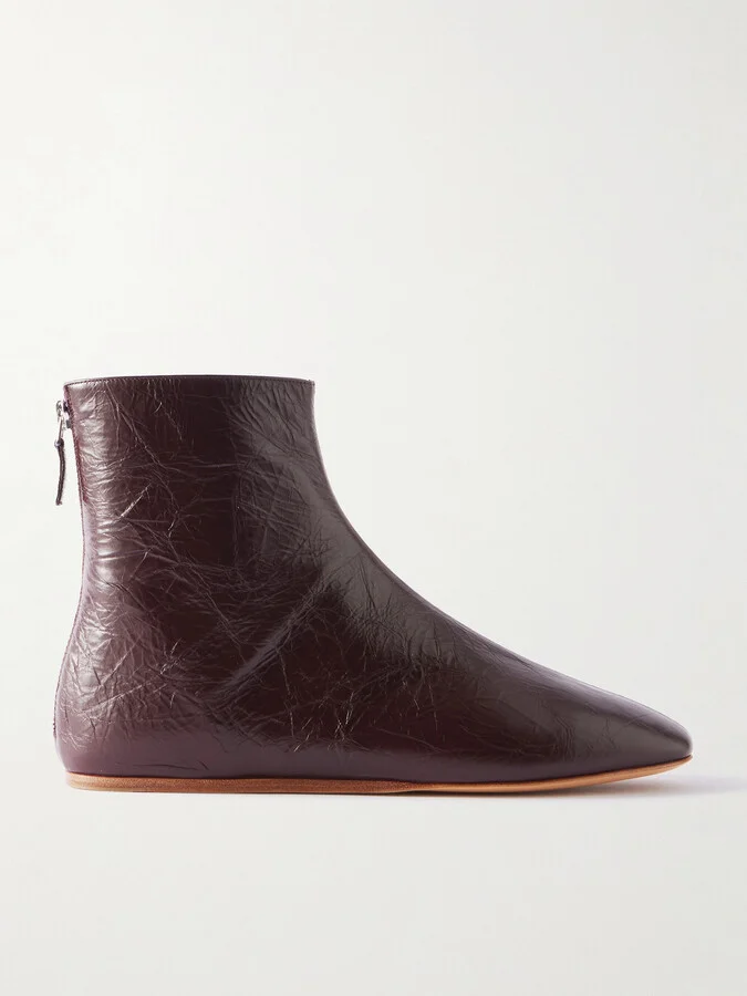 Le Monde Béryl - Luna Crinkled-leather Ankle Boots - Burgundy