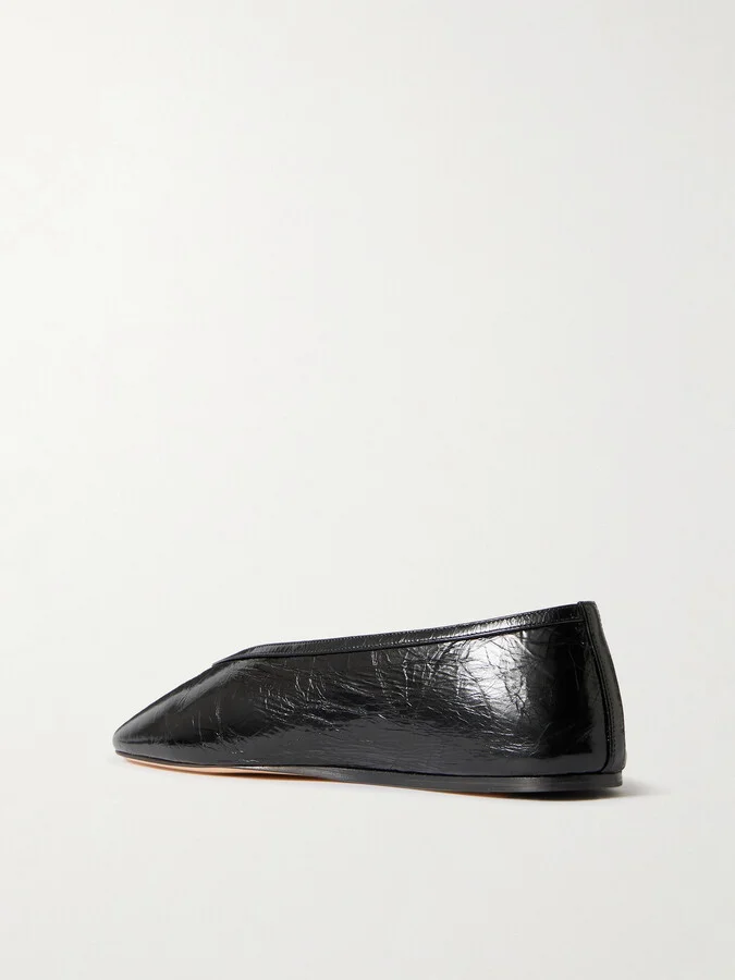 Le Monde Béryl - Luna Crinkled-leather Ballet Flats - Black - Image 3