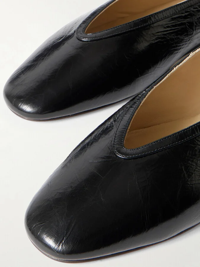 Le Monde Béryl - Luna Crinkled-leather Ballet Flats - Black - Image 4