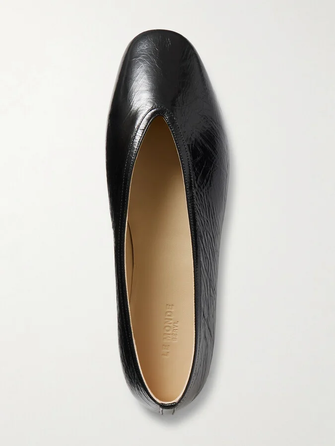 Le Monde Béryl - Luna Crinkled-leather Ballet Flats - Black - Image 5