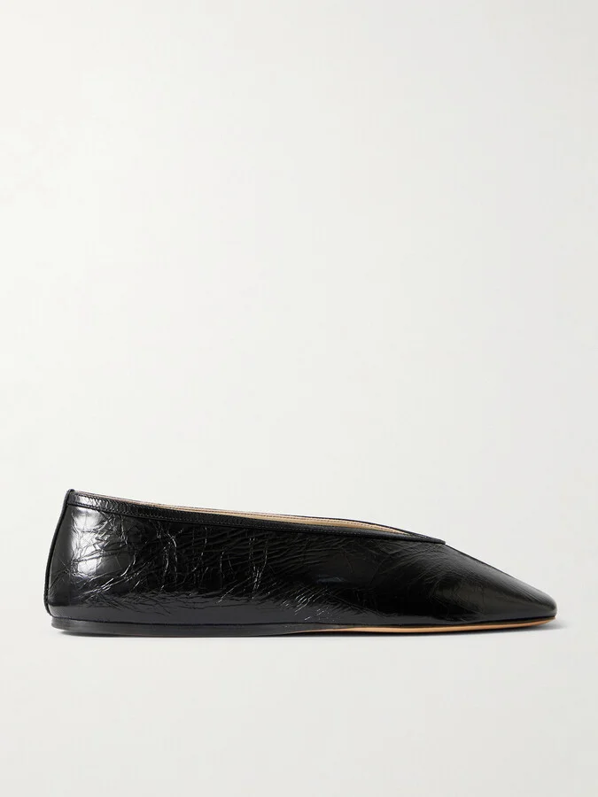 Le Monde Béryl - Luna Crinkled-leather Ballet Flats - Black