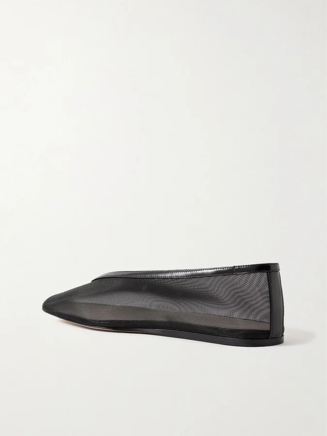 Le Monde Béryl - Luna Leather-trimmed Mesh Ballet Flats - Black - Image 3