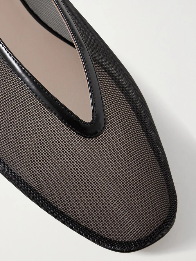 Le Monde Béryl - Luna Leather-trimmed Mesh Ballet Flats - Black - Image 4