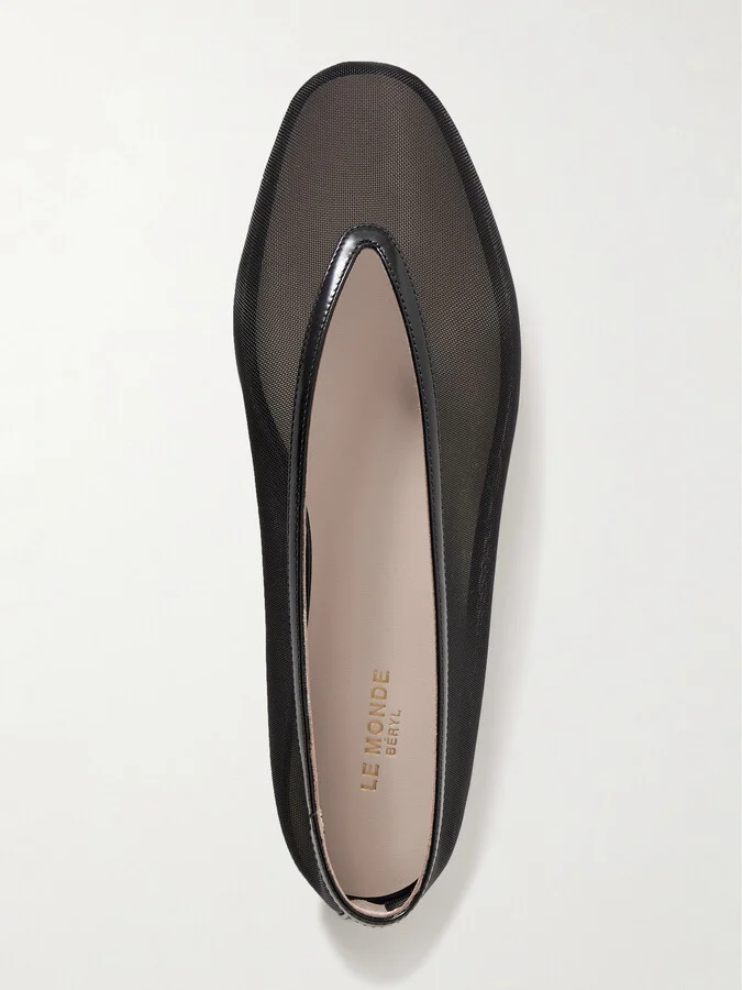 Le Monde Béryl - Luna Leather-trimmed Mesh Ballet Flats - Black - Image 5