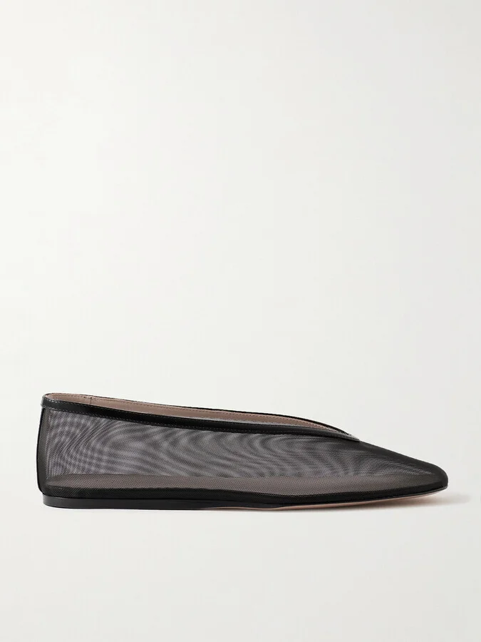 Le Monde Béryl - Luna Leather-trimmed Mesh Ballet Flats - Black