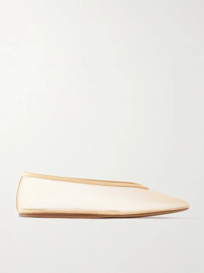 Le Monde Béryl - Luna Leather-trimmed Mesh Ballet Flats - Neutrals