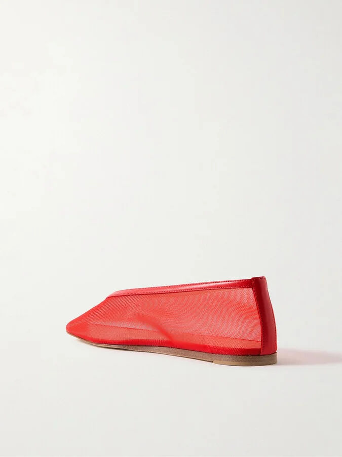 Le Monde Béryl - Luna Leather-trimmed Mesh Ballet Flats - Red - Image 3