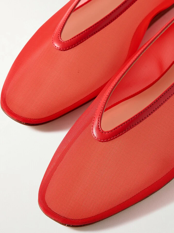 Le Monde Béryl - Luna Leather-trimmed Mesh Ballet Flats - Red - Image 4