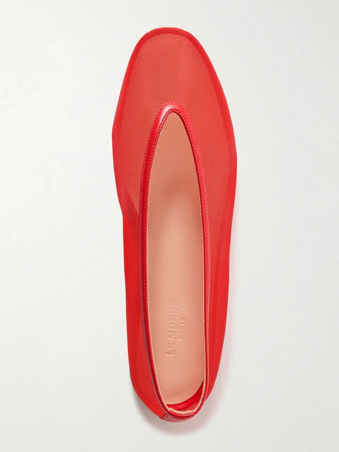 Le Monde Béryl - Luna Leather-trimmed Mesh Ballet Flats - Red - Image 5