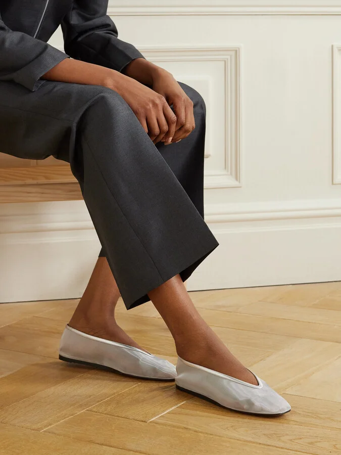 Le Monde Béryl - Luna Metallic Leather-trimmed Mesh Ballet Flats - Silver - Image 2
