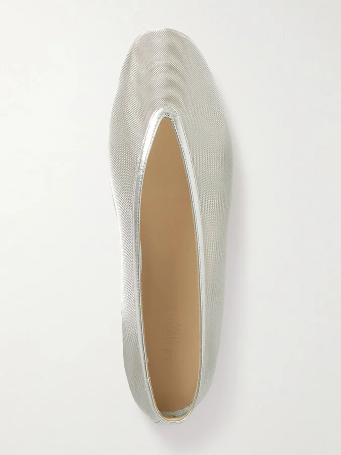 Le Monde Béryl - Luna Metallic Leather-trimmed Mesh Ballet Flats - Silver - Image 5