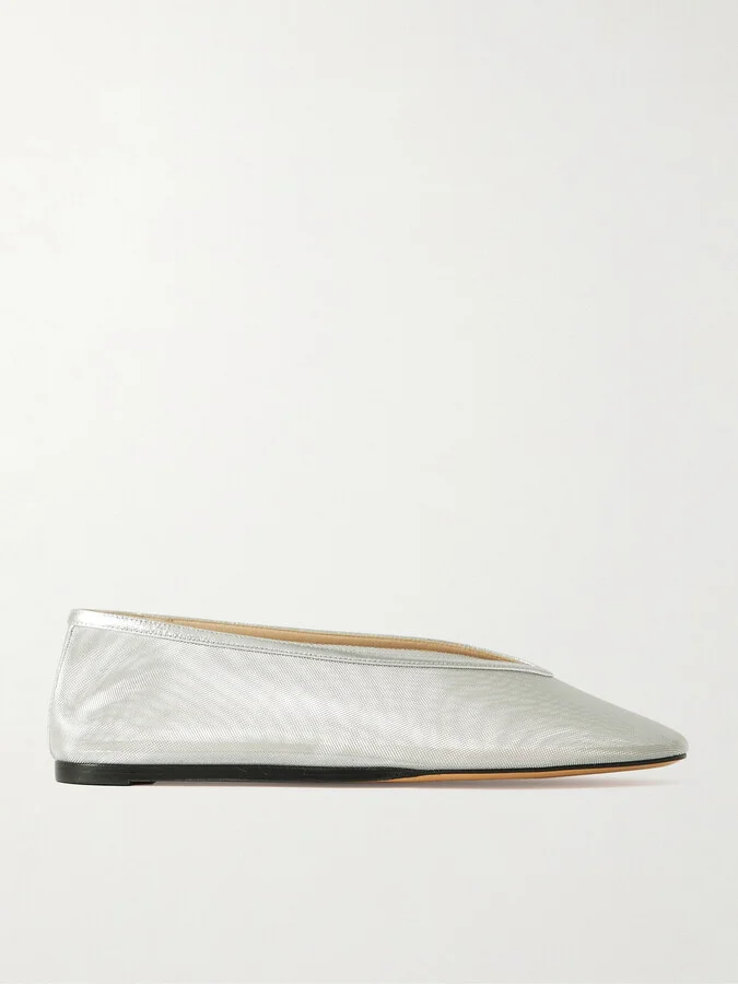 Le Monde Béryl - Luna Metallic Leather-trimmed Mesh Ballet Flats - Silver