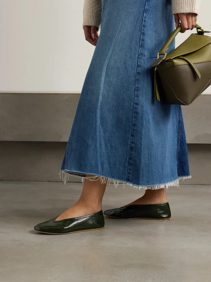 Le Monde Béryl - Luna Patent Textured-leather Ballet Flats - Green - Image 2