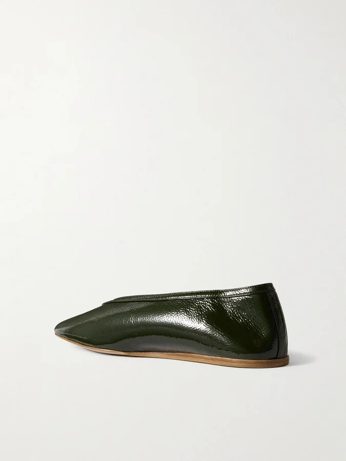 Le Monde Béryl - Luna Patent Textured-leather Ballet Flats - Green - Image 3