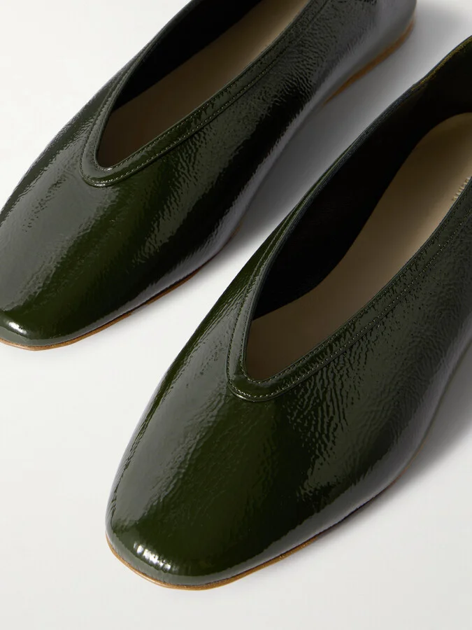Le Monde Béryl - Luna Patent Textured-leather Ballet Flats - Green - Image 4