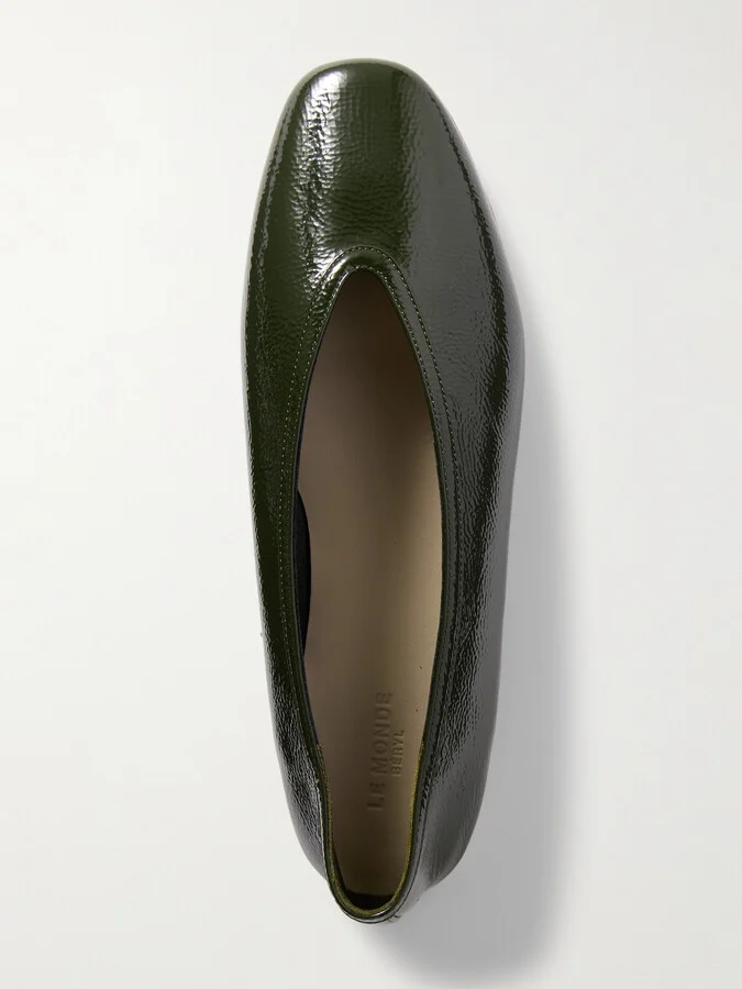 Le Monde Béryl - Luna Patent Textured-leather Ballet Flats - Green - Image 5