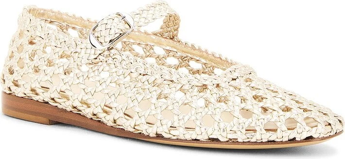 LE MONDE BÉRYL Mary Jane Woven Flat in Metallic Gold - Image 2