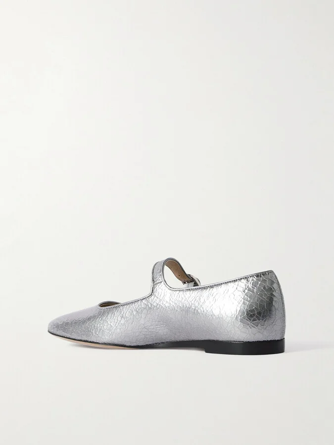 Le Monde Béryl - Metallic Cracked-leather Mary Jane Flats - Silver - Image 3