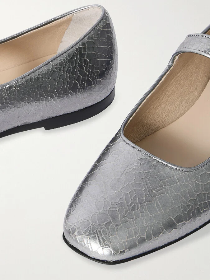 Le Monde Béryl - Metallic Cracked-leather Mary Jane Flats - Silver - Image 4