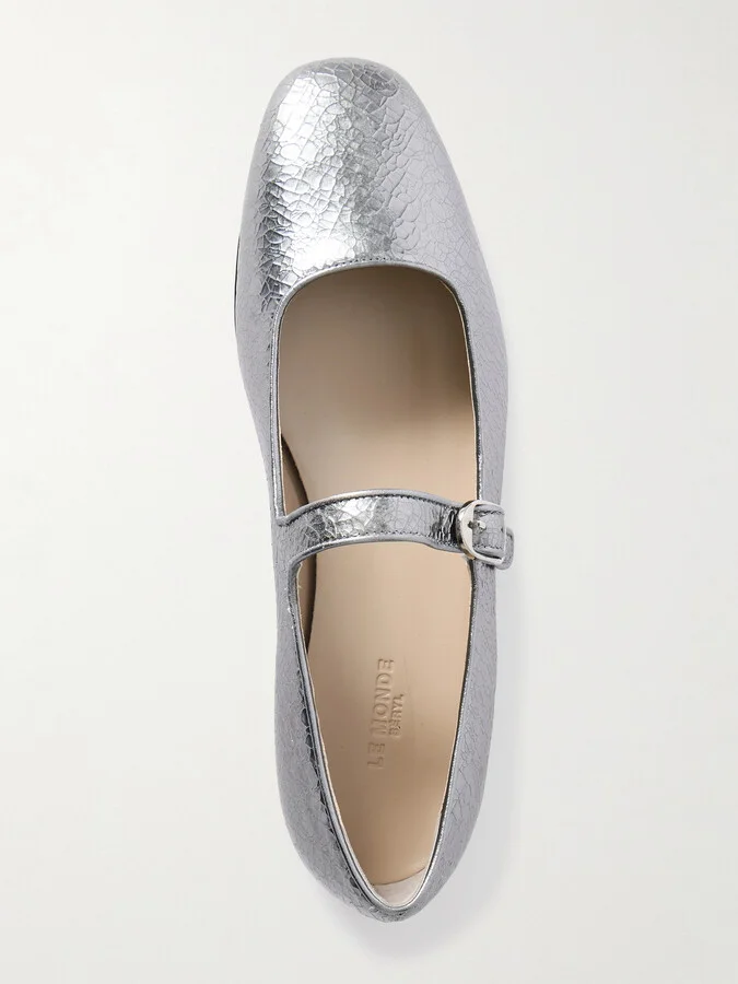 Le Monde Béryl - Metallic Cracked-leather Mary Jane Flats - Silver - Image 5