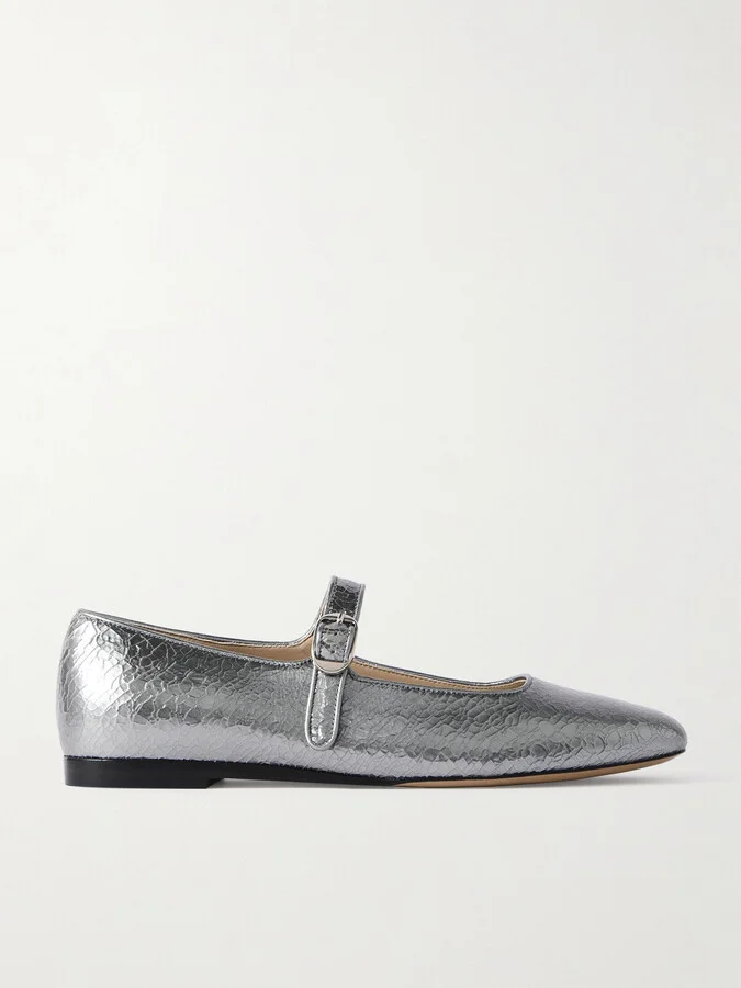 Le Monde Béryl - Metallic Cracked-leather Mary Jane Flats - Silver