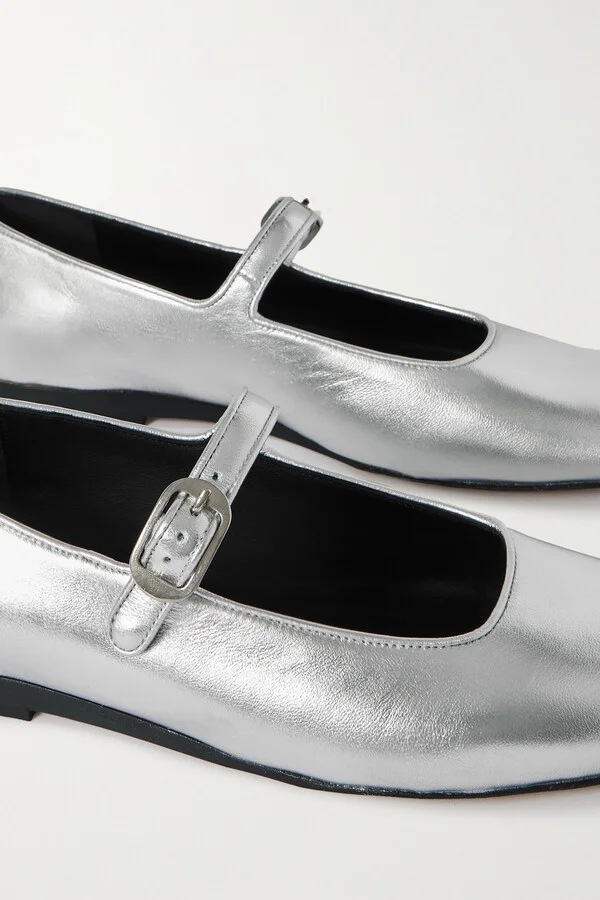 Le Monde Béryl - Metallic Leather Mary Jane Flats - Silver - Image 4