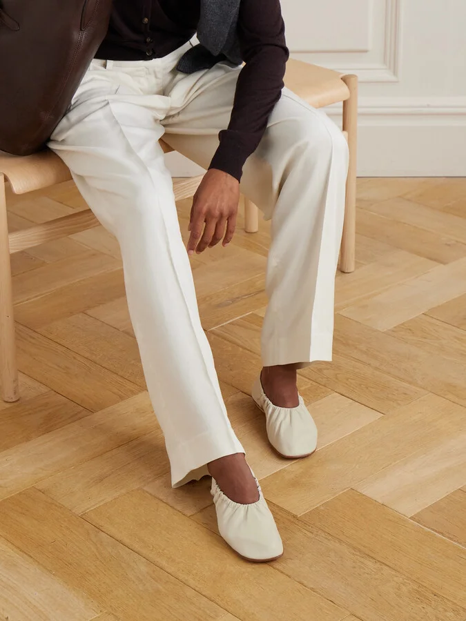 Le Monde Béryl - Mica Gathered Leather Ballet Flats - Ecru - Image 2