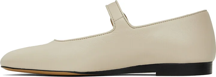 Le Monde Beryl Off-White Leather Mary Jane Ballerina Flats - Image 3