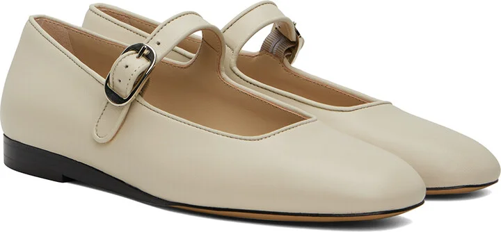 Le Monde Beryl Off-White Leather Mary Jane Ballerina Flats - Image 4